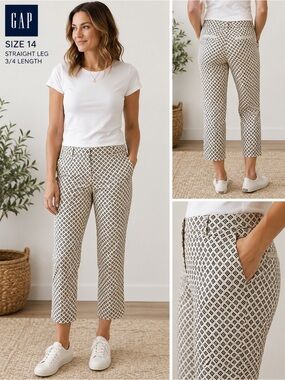 Gap Women’s Patterned Cropped Straight Leg Pants Size 14